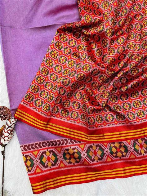 Lavender Pure Patola Silk Saree with Double Ikkat Print, Lagadi Pallu ...