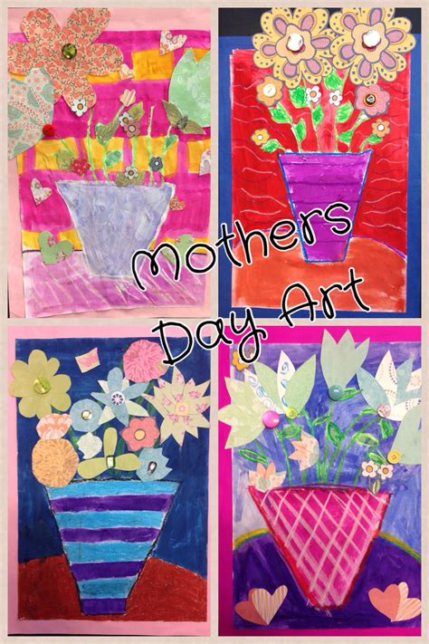 Mother's Day art work by grade 5/6 | Teaching art, 6th grade art, Teaching holidays