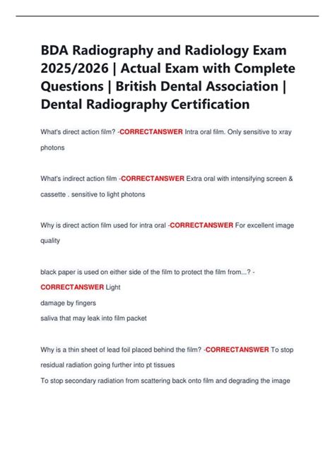BDA Radiography and Radiology Exam 2025/2026 | Actual Exam with Complete Questions | British ...