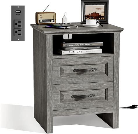 Pipishell Nightstand with Charging Station, 18.9" x 15.7" x 24 ...