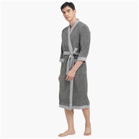 Buy Spaces Medium Size Hygro Grey Textured Cotton Adult Bathrobe from ...