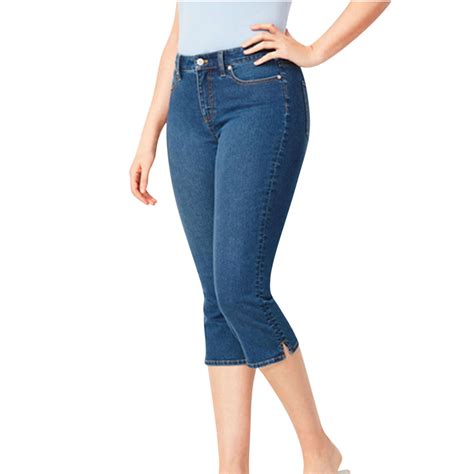 Lovskoo Women's Plus Size High-Waisted Stretch Denim Capri Jeans ...
