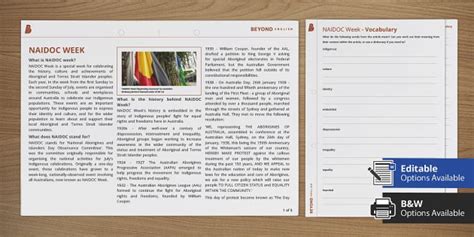 Year 7- Year 10 NAIDOC Week Reading Comprehension Sheet