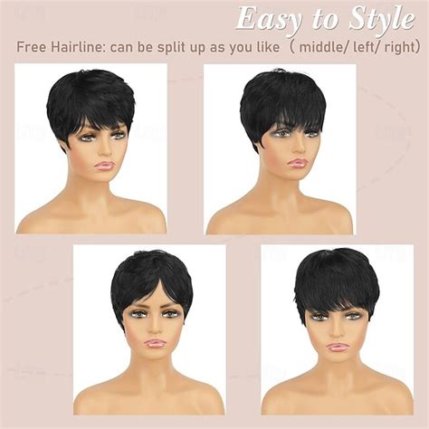 Pixie Cut Wig Synthetic Wig for Black Women with Bangs Natural Short ...