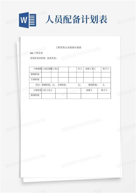 工程劳务人员配备计划表Word模板下载_编号lyxzwmxr_熊猫办公