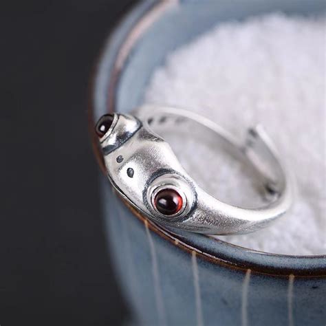 Frog Ring Retro Personality Animal Unisex Red Garnet Open Adjustable ...