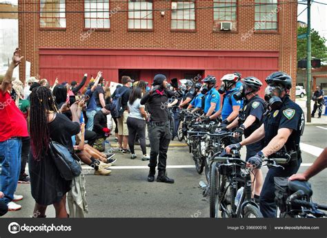 Dayton Ohio United States 2020 Police Officers Controlling Crowd Black ...