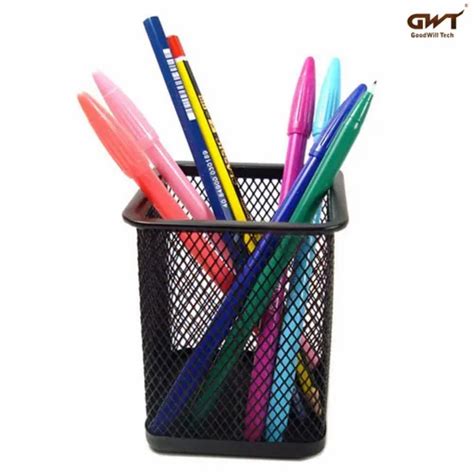 Metal Mesh Black Pen Stands - Metal Mesh Desk Pen Stand 3 Compartment ...