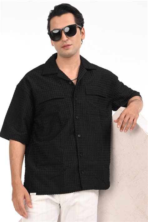 Midnight Black Puff Textured Oversized Shirt – Estilocus