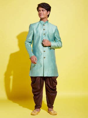 Buy Vastramay Boys Green & Coffee Sherwani & Cowl Dhoti (Set of 2) Online