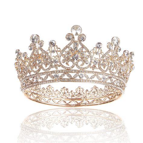SANNIDHI® Crystal Crowns for Women, Rose Gold Full Round Crystal Queen ...