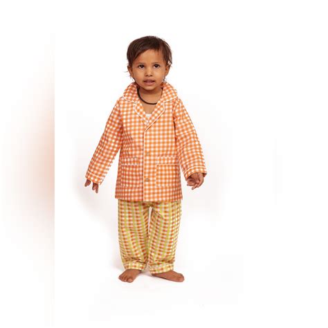 Organic Cotton Orange Checks Night Suit – Bhaakur