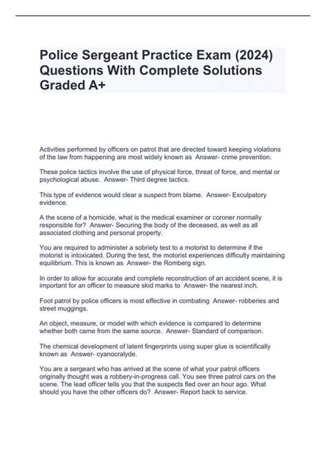 Police Sergeant Practice Exam (2024) Questions With Complete Solutions ...