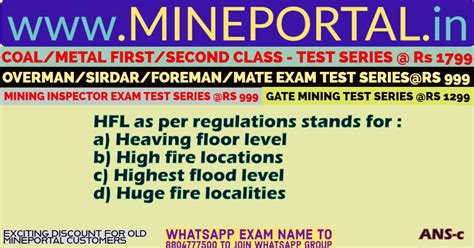 PART-I DAILY MINING QUESTION BANK-MINE MANAGEMET ACT RULE CIRCULAR etc ...
