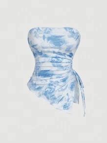 SHEIN MOD Tube Top With Side Drawstrings, Asymmetrical Hem, Retro ...