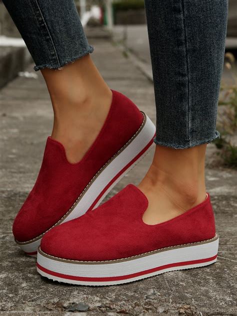 Women Slip On Flatform Shoes, Preppy Faux Suede Flatform Loafers For ...