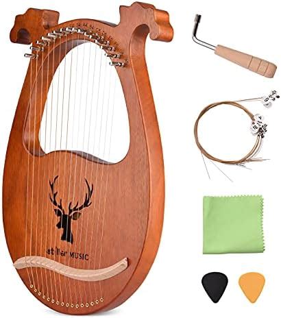 Wowobjects® 16 String Lyre Harp Solid Wood String Instrument with Elk ...