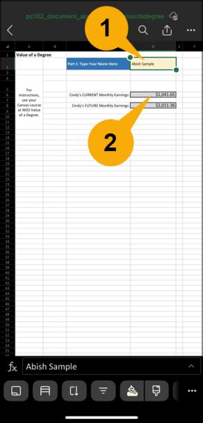 Enter Name Text -- Excel iOS App