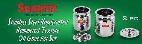 Buy Sumeet Stainless Steel Handcrafted Hammered Texture 2 pc Oli cum ...