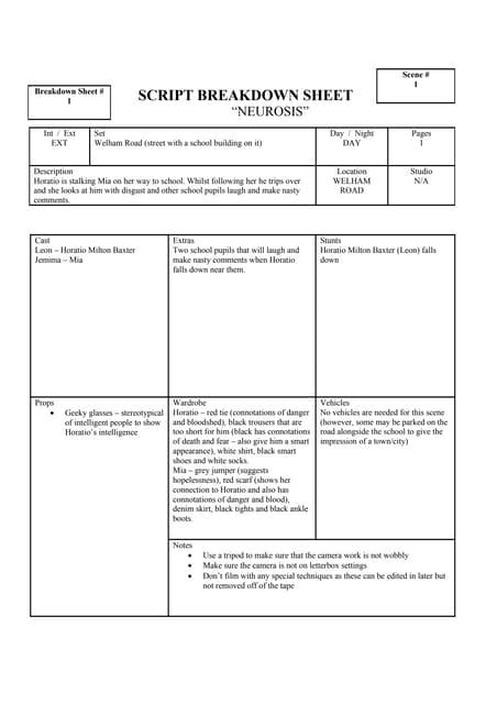 Image result for Script Breakdown Sheet
