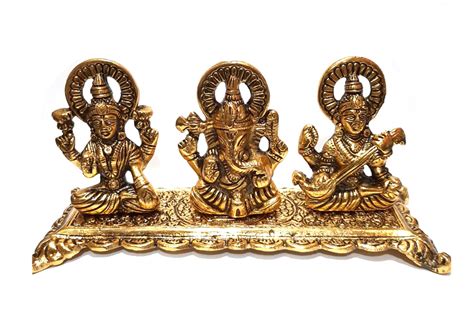 Buy Antique Gold Plated Aluminium Goddess Lami, Lord Ganesh and Goddess ...
