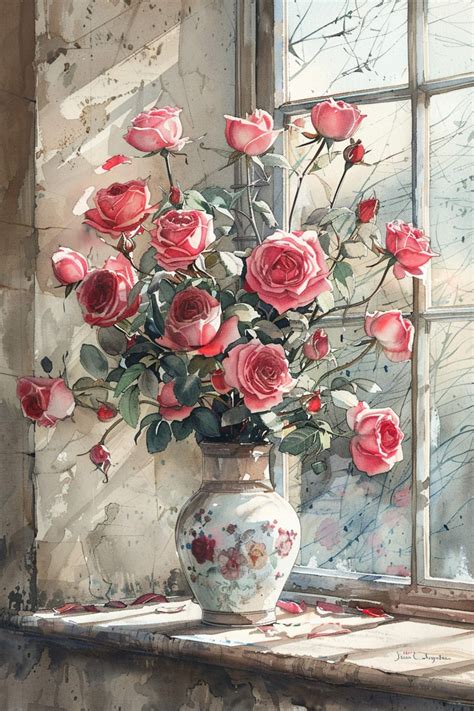 Vintage Roses In Vase Art Free Stock Photo - Public Domain Pictures
