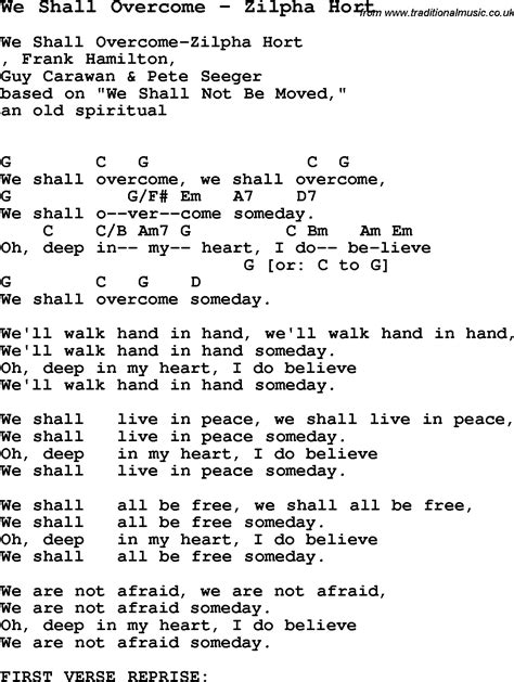 Song We Shall Overcome by Zilpha Hort, song lyric for vocal performance ...