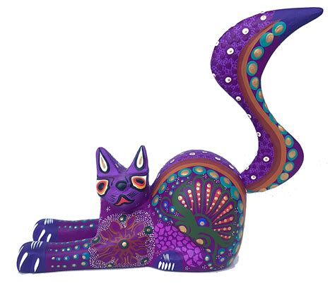 Buy Mexican Alebrije Cat Wood Carving Handcrafted Sculpture (Purple ...