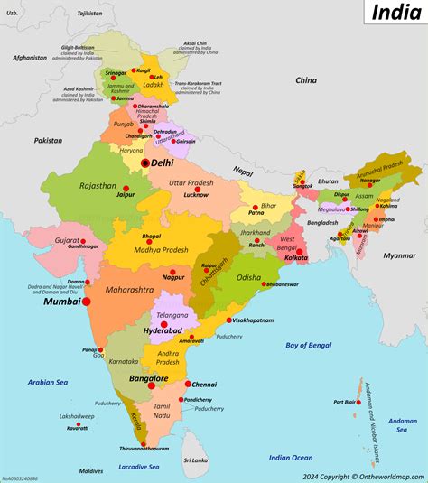 India States And Capitals Map - Ontheworldmap.com