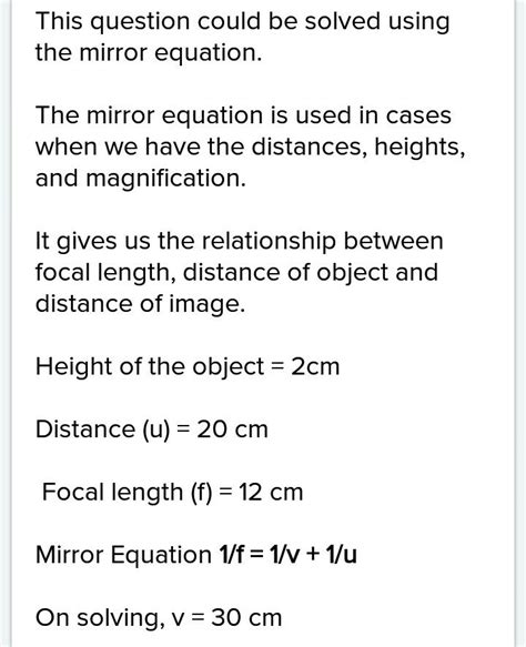 An object of height 2 cm is placed at a distance 20 cm in front of a ...