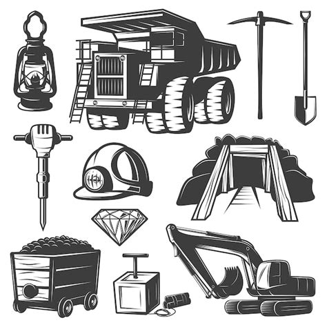 Mining industry elements set | Free Vector