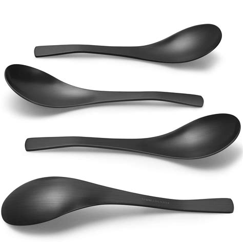 HIWARE Matte Black Thick Heavy-Weight Soup Spoons, Stainless Steel Soup ...