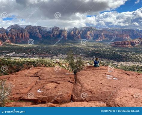 A Young Girl Sitting at the Airport Mesa Sedona Vortex Overlooking ...