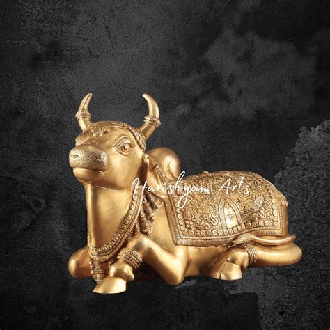 10" Shivling Carved Nandi Idol in Premium Brass for Mandir Setup