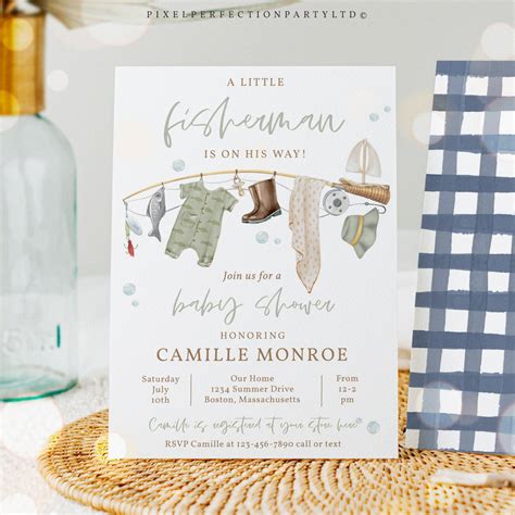 Editable Fishing Baby Shower Invitation A Little Fisherman is on the ...