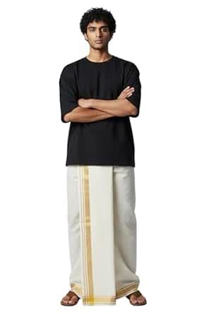 Buy Kuthampully Men's Kerala Kasavu Dhothi Cotton | Golden Kerala ...