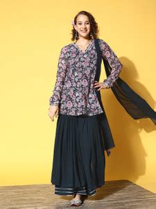 inddus Floral Print Kurta, Sharara & Dupatta Set - Buy inddus Floral ...
