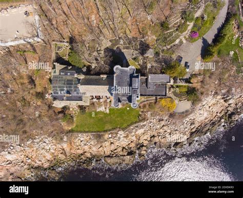 Aerial view of Hammond Castle in village of Magnolia in city of ...