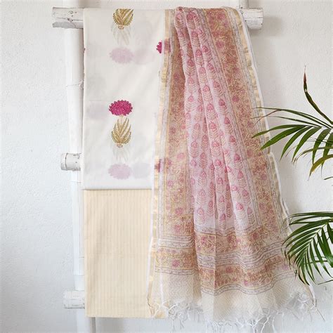 ROZANA-Pure Cotton Jaipuri White With Flower Motif Suit – Sanskruti