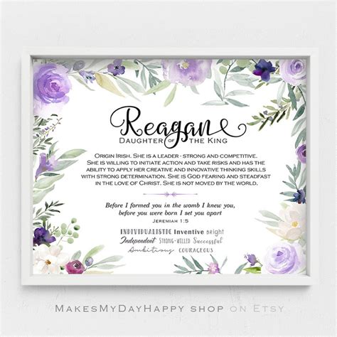 Reagan Name Wall Art,jeremiah 1:5,personalized Name Meaning,custom ...
