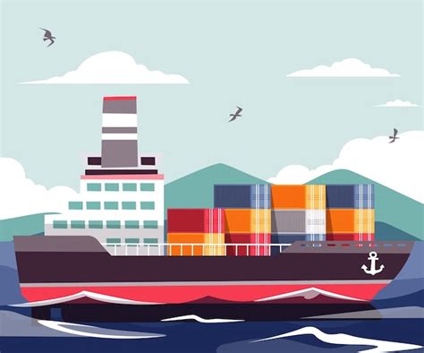 Handgezeichnetes Containerschiff | Kostenlose Vektor