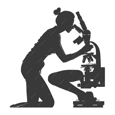 Silhouette woman scientists looking through microscope black color only | Premium AI-generated ...