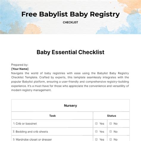 Free Babylist Baby Registry Checklist Template to Edit Online