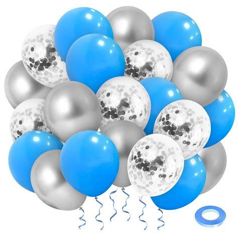 Nobledecor Blue And Silver Balloons, 50pcs Blue Balloons, 12 Inch ...