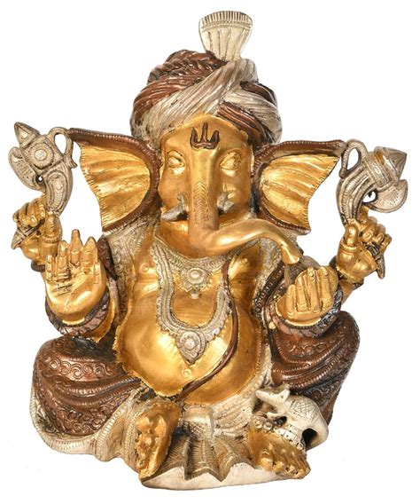 Buy Exotic India 8" Pagdi Ganesha Brass Statue | Pooja Idols - Gift for ...