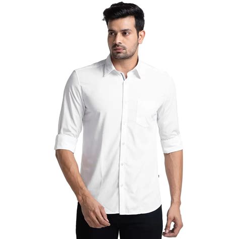 Men White Slim Fit Solid Polyester Blend Full Sleeve Shirts – MyRaymond