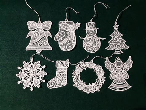 Christmas Lace Ornament Set Single Color - SubEarthan Cottage