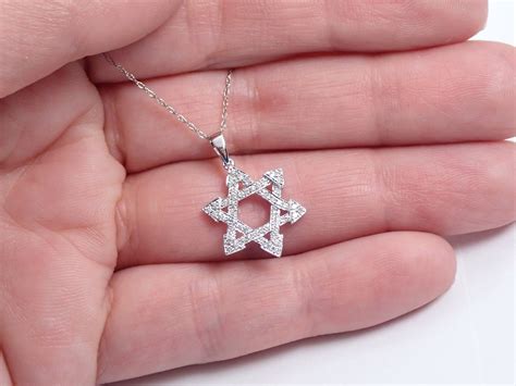 Diamond Star of David Pendant Necklace 14K White Gold 17 Chain Jewish ...