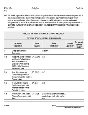 Checklist For Review Of Federal RCRA Permit Applications, Section P ...