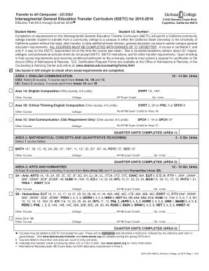 Fillable Online deanza Intersegmental General Education Transfer ...